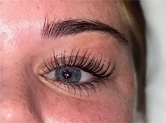 A lash lift close-up with defined brows
